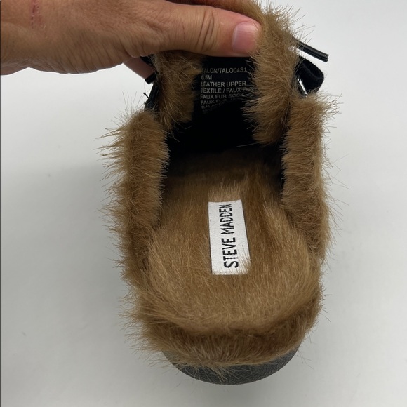 Steve Madden - NWOT Talon Black Leather Brown Faux Fur Trim Mule Sneaker SZ 6.5 - Picture 13 of 15